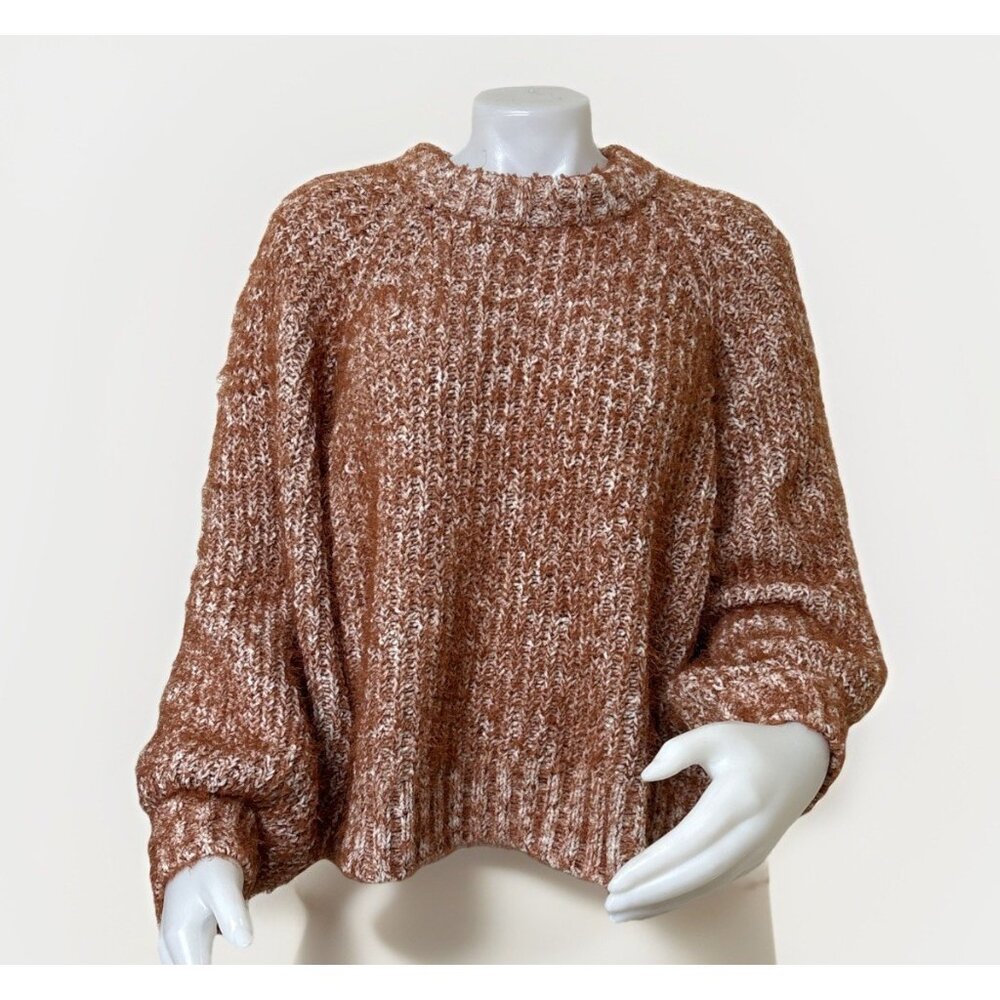 Studio B Womens Sweater Size XL Fluffy Speckled Long Balloon Sleeve Crewneck
